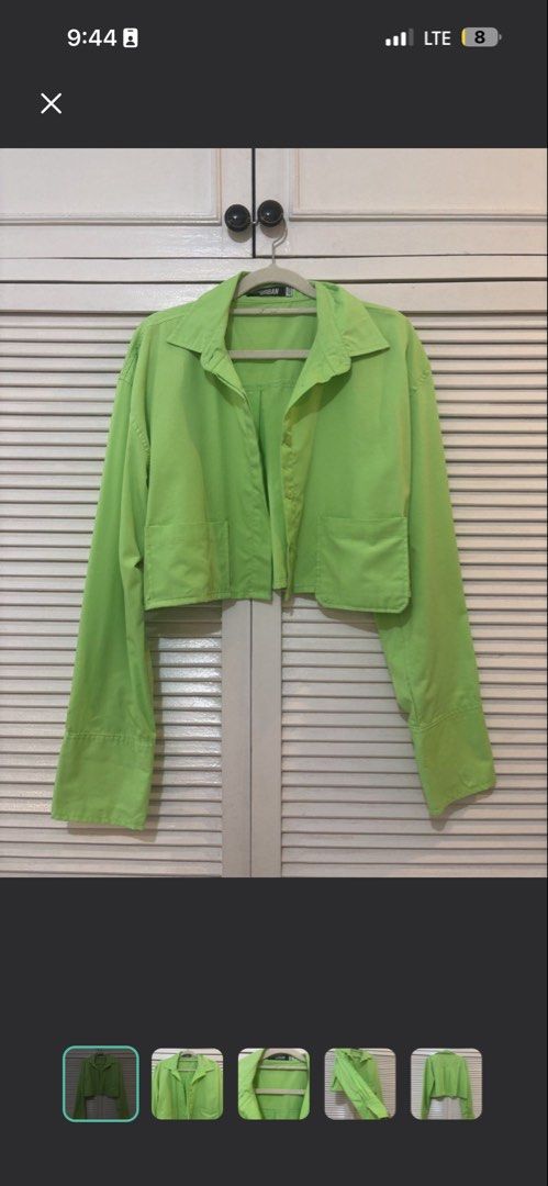 URBAN Light neon Green Cropped Button-Up Jacket (Category: Coats, Jackets and Outerwear) located in Muntinlupa City. Submitted by brandsdeclutter (Listing ID 1451462950, Image 1). Description: - with 1 dot makeup stain - Light green cropped jacket - Collared neckline - Two front pockets - Button front closure - Long sleeves with button cuffs - Easy to style for casual or dressed-up looks.