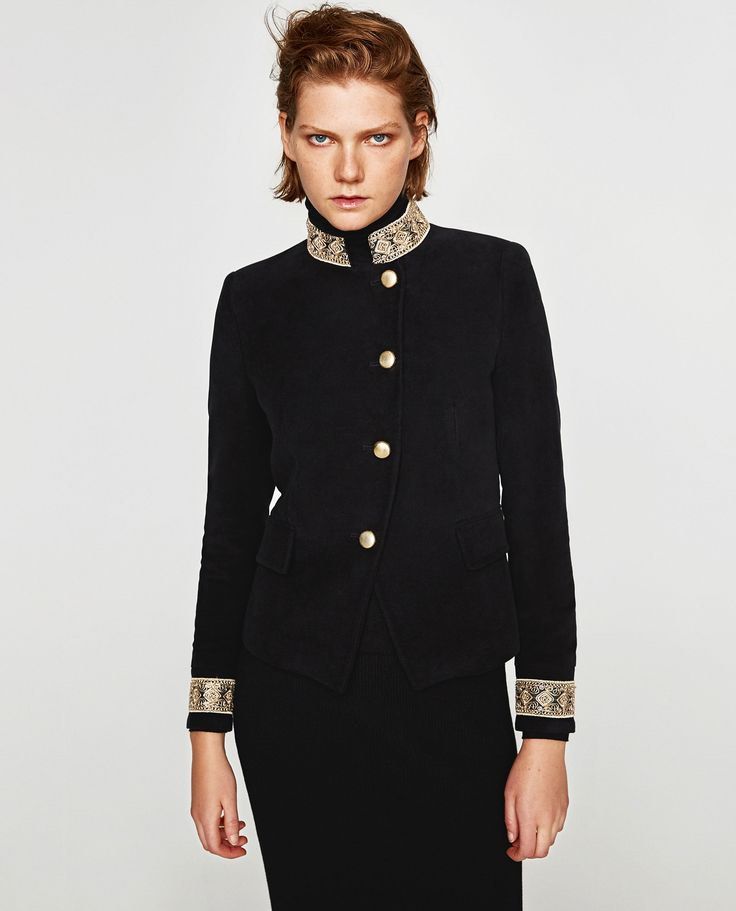 Zara Basic Collection Black Velvet Embroidered Jacket (Category: Coats, Jackets and Outerwear) located in Abucay. Submitted by girl.itsvintage (Listing ID 1451357127, Image 2). Description: - Zara Basic black velvet jacket - Ornate gold embroidery on collar and cuffs - Button front closure - Two flap pockets - Made in Spain - Perfect for dressing up or down.