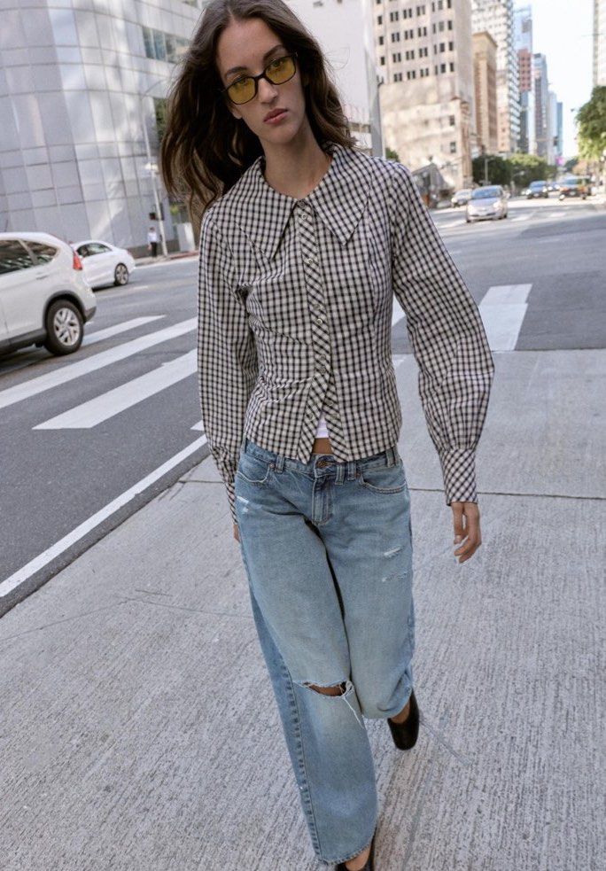 ZARA Check Shirt with Peter Pan Collar (Category: Longsleeves) located in Quezon City. Submitted by wompybat (Listing ID 1451453060, Image 1). Description: Size: XS Worn only once for fitting RFS: Not my size OG Price: 2395 Tags: ZARA, Longsleeves, Polo, Checkered, Peterpan collar, ZARA blouse .