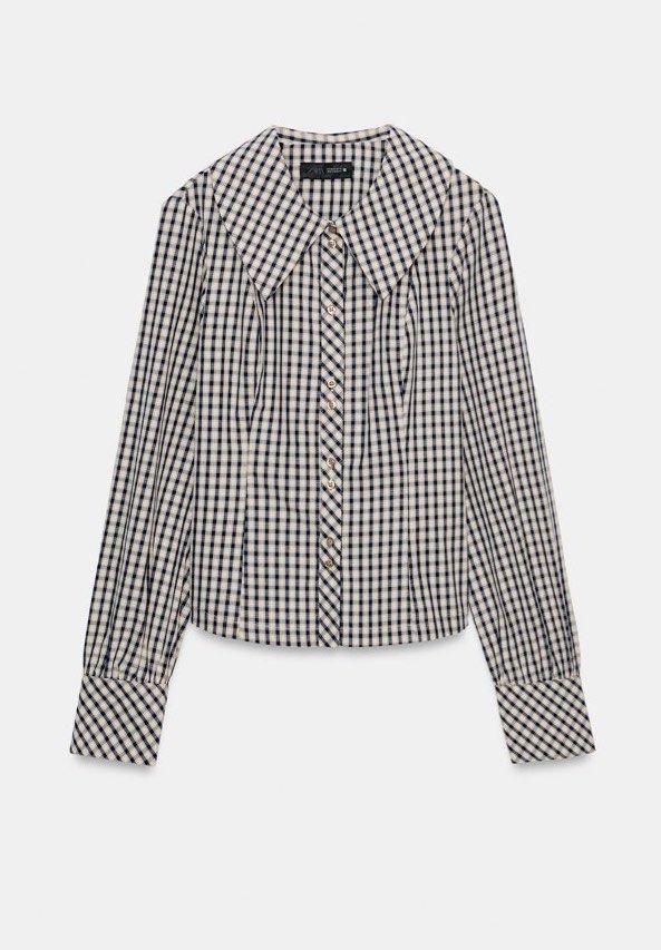 ZARA Check Shirt with Peter Pan Collar (Category: Longsleeves) located in Quezon City. Submitted by wompybat (Listing ID 1451453060, Image 2). Description: Size: XS Worn only once for fitting RFS: Not my size OG Price: 2395 Tags: ZARA, Longsleeves, Polo, Checkered, Peterpan collar, ZARA blouse .
