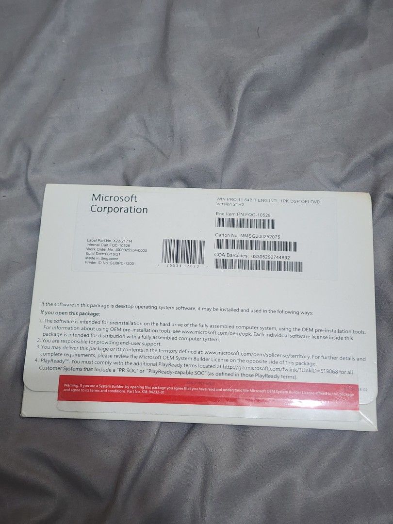 100% Genuine Microsoft Windows 11 Pro OEM DSP 64-bit DVD. (Category: Software) located in Manila. Submitted by nebrelcy86715 (Listing ID 1451519283, Image 1). Description: Brand new and sealed ✔ Windows 11 Pro 64-bit (English) ✔ OEM/System Builder Edition ✔ Includes original product key/license inside the sealed package ✔ Ideal for new PC builds or system builders Version: Windows 11 Pro 21H2 Part Number: FQC-10528 Meet-up: (Your location) Shippi