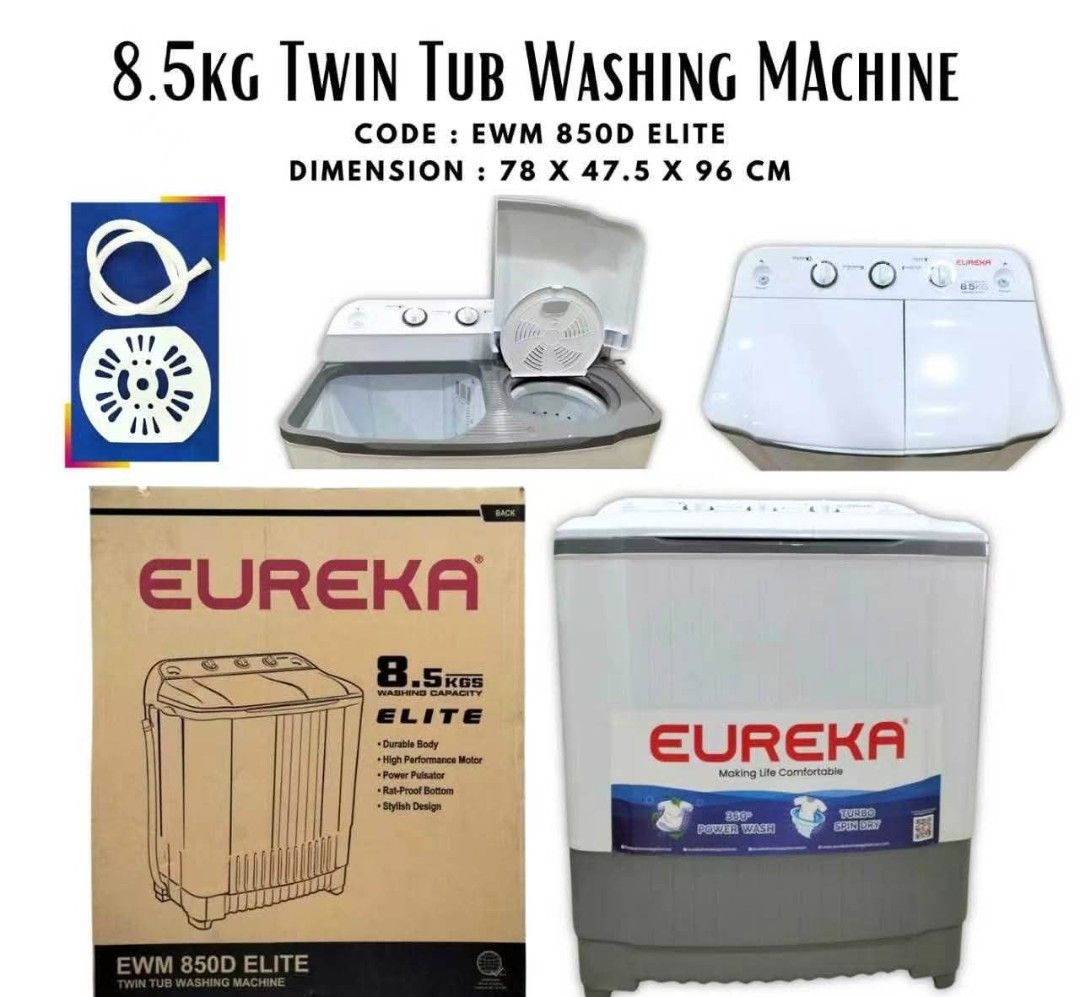 8kg twin tub machine Eureka brand (Category: Home Improvement Tools & Accessories) located in Manila. Submitted by dolorchris69891 (Listing ID 1451631759, Image 1). Description: 8kg twin tub machine Eureka brand 7,500.