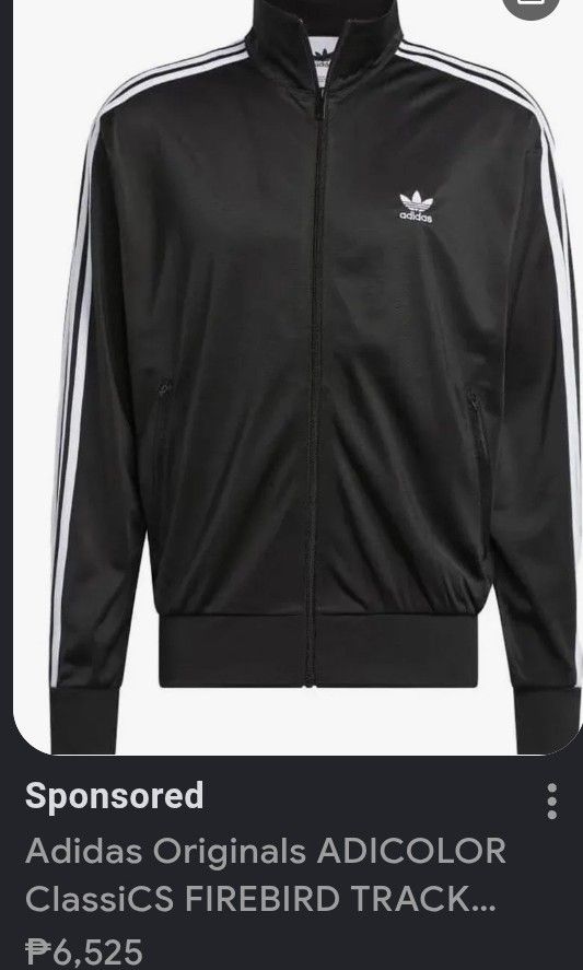 Adidas Classic Firebird Track Jacket (UNISEX) (Category: Activewear) located in Manila. Submitted by paul.c29cruz (Listing ID 1451588662, Image 2). Description: - Classic Adidas track jacket - Black with iconic white sleeve stripes - Features the trefoil logo on the chest - Full zip closure - Ideal for casual wear or sports activities 2pcs Available Length - 26, Width - 18 Length - 26, Width - 17 Kasya sya sa medium at large 100% Original Padala 