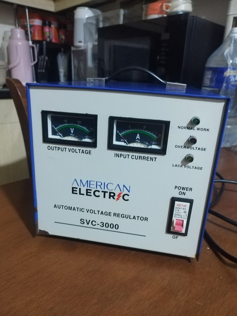 American Electric SVC-3000 Automatic Voltage Regulator (Category: Electrical, Adaptors & Sockets) located in Paranaque City. Submitted by umimariel02 (Listing ID 1451631919, Image 1). Description: American Electric SVC-3000 Automatic Voltage Regulator (AVR) – 3000W Servo Type Original Price: P 11,500 Selling Price: P 6,000 (Negotiable) Selling kasi hndi nagagamit, nakatmabak lang. Used only thrice for our heavy duty threadmill however, threadmill