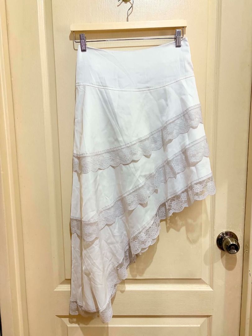 Asymmetrical Satin Tiered Skirt (Category: Skirts) located in Pasig City. Submitted by shopsmart.mnl (Listing ID 1451651017, Image 3). Description: 14" laid flat Garterized at the back and side zip No issues.
