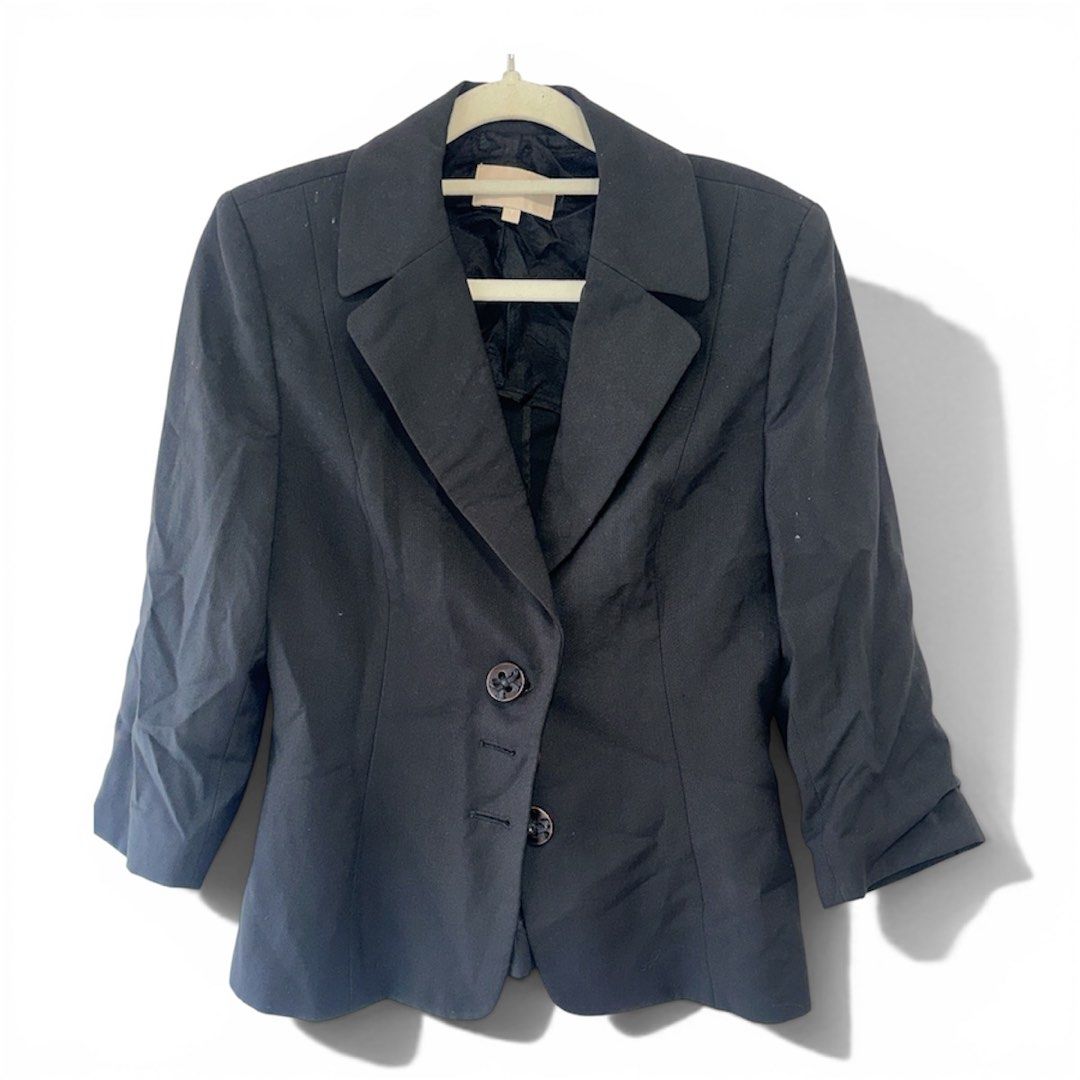 Black Blazer with 3/4 Sleeves (Category: Coats, Jackets and Outerwear) located in Manila. Submitted by gaily_luna (Listing ID 1451569306, Image 1). Description: Classic black blazer with a tailored fit and 3/4 sleeves. Features a two-button closure and full lining. Perfect for any occasion..
