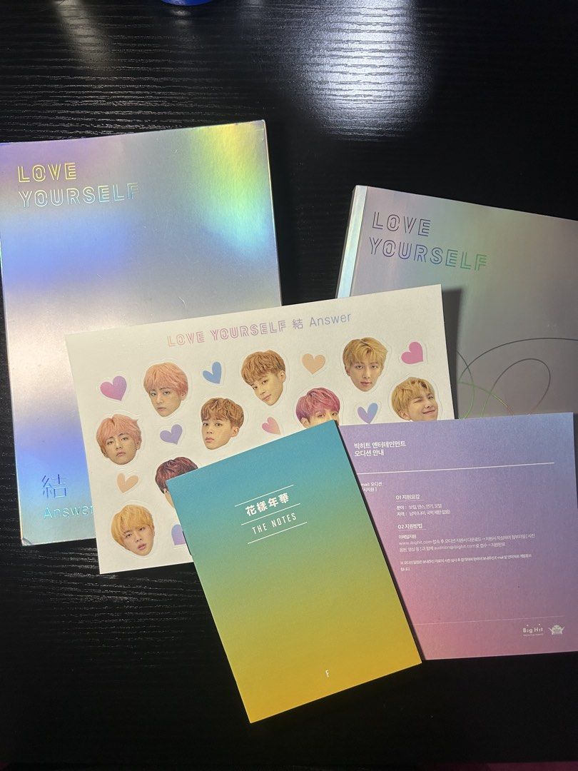 BTS items (Category: K-Wave Merchandise) located in Singapore. Submitted by rainbows2410 (Listing ID 1451607178, Image 5). Description: Clearing some of my BTS items, most of them are new! Get everything in the picture at just $5! What’s included: - BTS fabric poster - BTS postcard set - BTS Love Yourself album, Answer F (official) - Jimin Lomo, 30 pieces - 2 V posters - Jin Summer Package Guide Book (not sure if official or not) - BTS decorative