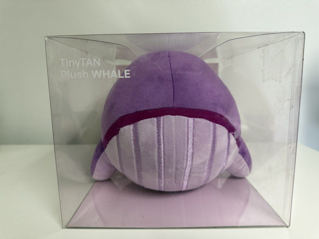 BTS TinyTAN Plush Whale Toy (Category: Plushies & Soft Toys) located in Pasig City. Submitted by clar.a (Listing ID 1451598448, Image 2). Description: - BTS TinyTAN purple whale plush toy - Sealed, in original box.