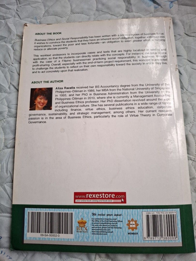 Business Ethics and Social Responsibility Rex Book Store (Category: Textbooks) located in Caloocan City. Submitted by haydee88 (Listing ID 1451587082, Image 2). Description: 🍒minimal writings.