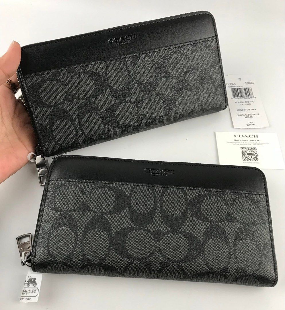 Coach Signature Zip Around Wallet (Category: Wallets & Card holders) located in Caloocan City. Submitted by brandeditemsph (Listing ID 1451527256, Image 1). Description: - Authentic Coach Zip Around Wallet - Color: Black and Grey Signature Print - Ample card slots and compartments for organization - Comes with original tags - Includes authenticity card - Perfect for keeping your essentials tidy.