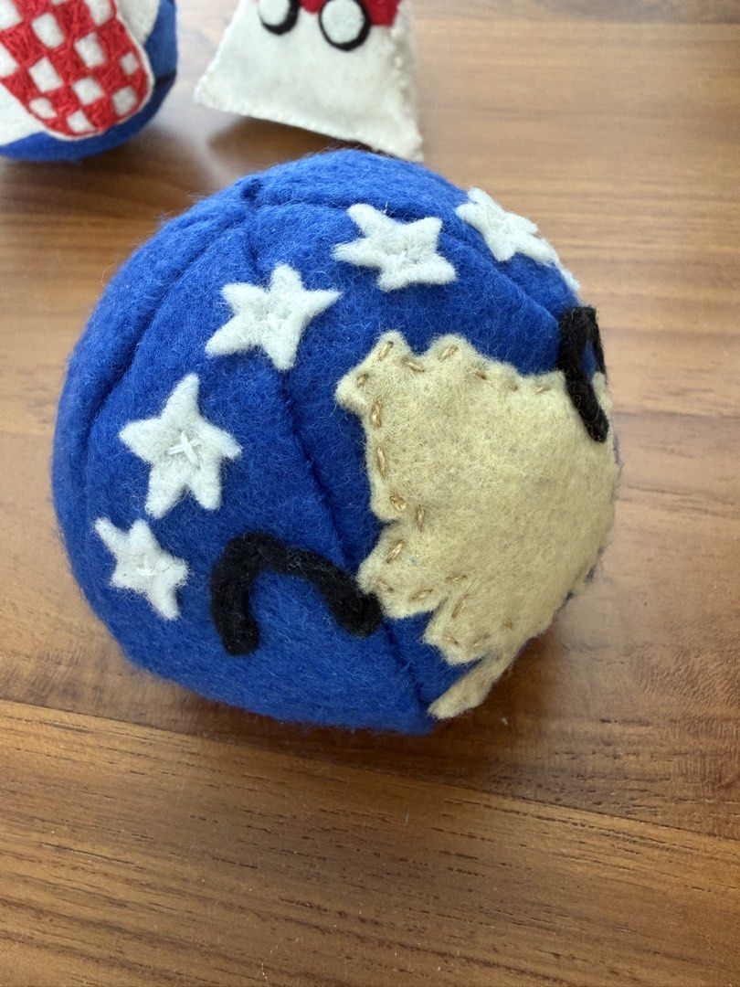 Custom Polandball Plush! (Category: Art & Prints) located in Singapore. Submitted by boggybeans (Listing ID 1451561247, Image 2). Description: Handmade Polandball plush! Photos are for reference only Dimensions: 8cm x 8cm x 8cm (for ball and triangle shapes) Material: Felt, recycled fabric (for inner stuffing) Pricing: Simple - $20 (eg. flags with simple elements, plain tricolour) Medium - $25 (eg. Kosovo, flags with more elements) Detailed - $35