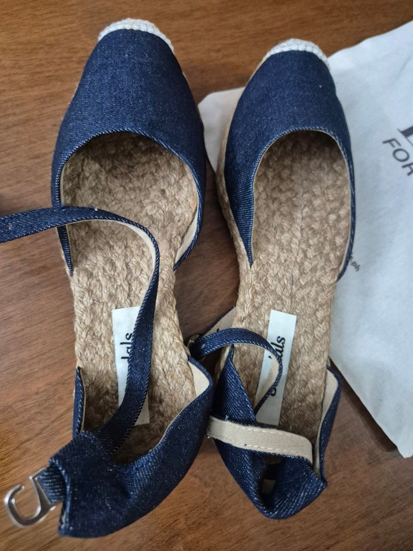 Denim Espadrille Flats with Ankle Strap (Category: Flats & Sandals) located in San Jose. Submitted by nova2023 (Listing ID 1451651611, Image 2). Description: - Brand: Stradlin's - Style: Denim espadrille flats - Features: Classic espadrille sole, adjustable ankle strap - Includes: Drawstring dust bag - Occasion: Great for casual wear - Condition: Please check photos for details.