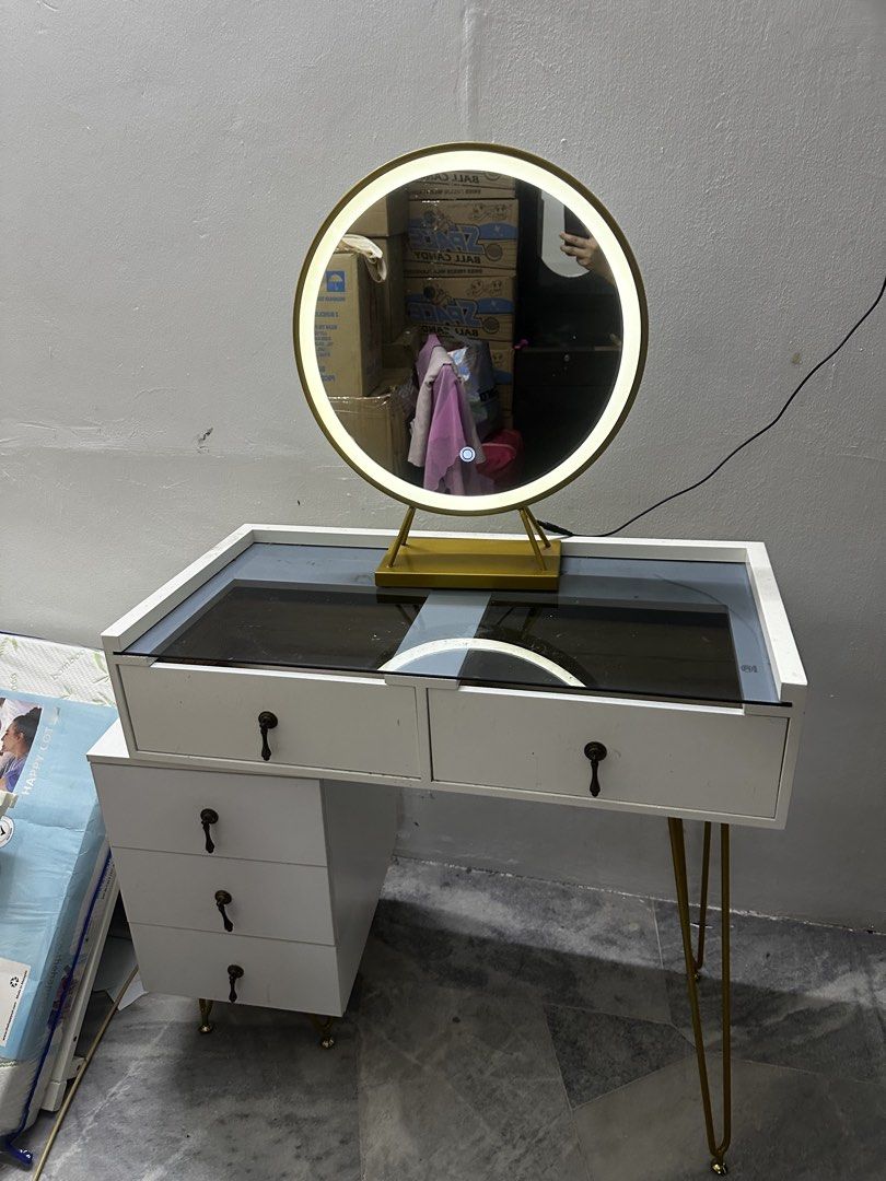 Dressing table (Category: TV Consoles) located in Chemor. Submitted by noblewhale.f582d4 (Listing ID 1451680146, Image 2). Description: Dressing table 1 set including mirror Mirror have 3 type of led colours Can nego till let go.