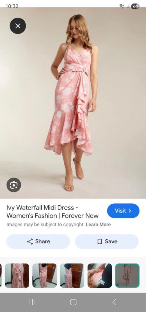Ever New dress (Category: Dresses) located in Paranaque City. Submitted by declutterproject (Listing ID 1451534574, Image 1). Description: - Pretty pink midi dress with a lovely floral print. - Flattering V-neckline and wrap-style bodice. - Elegant waterfall hem with delicate ruffles. - Adjustable tie belt at the waist for a perfect fit. - Ideal for special occasions, parties, or a stylish dinner date. - Comfortable and effortlessly chic..