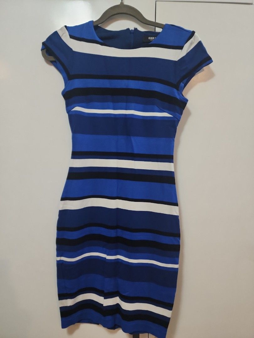 Ever New Dress (Category: Dresses) located in Paranaque City. Submitted by declutterproject (Listing ID 1451639660, Image 1). Description: - Ever New Melbourne striped bodycon dress - Colors: Blue, black, and white stripes - Fit: Bodycon with short sleeves - Closure: Zipper at the back - Occasion: Ideal for night outs or smart casual events - Size: AU 6 / EUR 34 / US 2 - Features: Comfortable fabric.