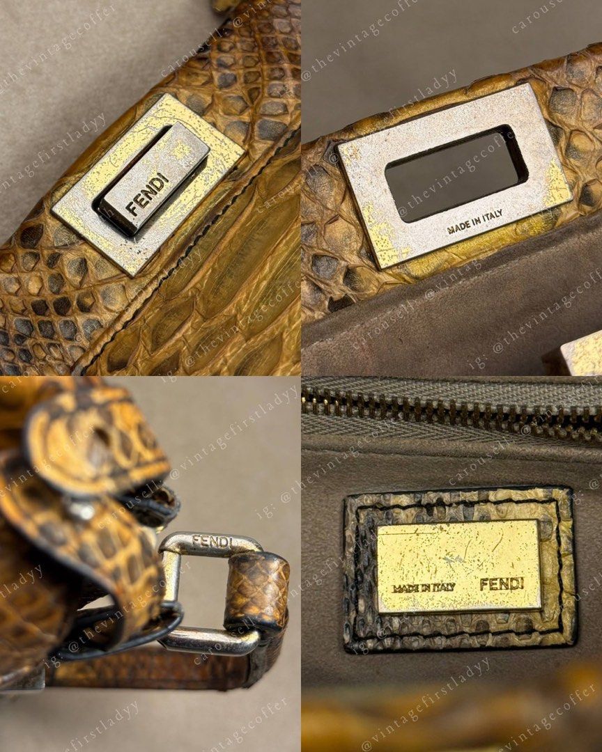 FENDI Peekaboo in Gold Python Leather (Category: Luxury Bags & Wallets) located in Taguig. Submitted by thevintagecoffer (Listing ID 1451693799, Image 3). Description: • COLLECTOR'S PIECE • AUTHENTIC FENDI PEEKABOO • GENUINE EXOTIC PYTHON LEATHER • EXTREMELY RARE VENTRAL SCALE / SNAKE BELLY ARRANGEMENT • CONDITION AS PHOTOGRAPHED • MORE PICS UPON REQUEST, STRICTLY SERIOUS INQUIRIES ONLY .