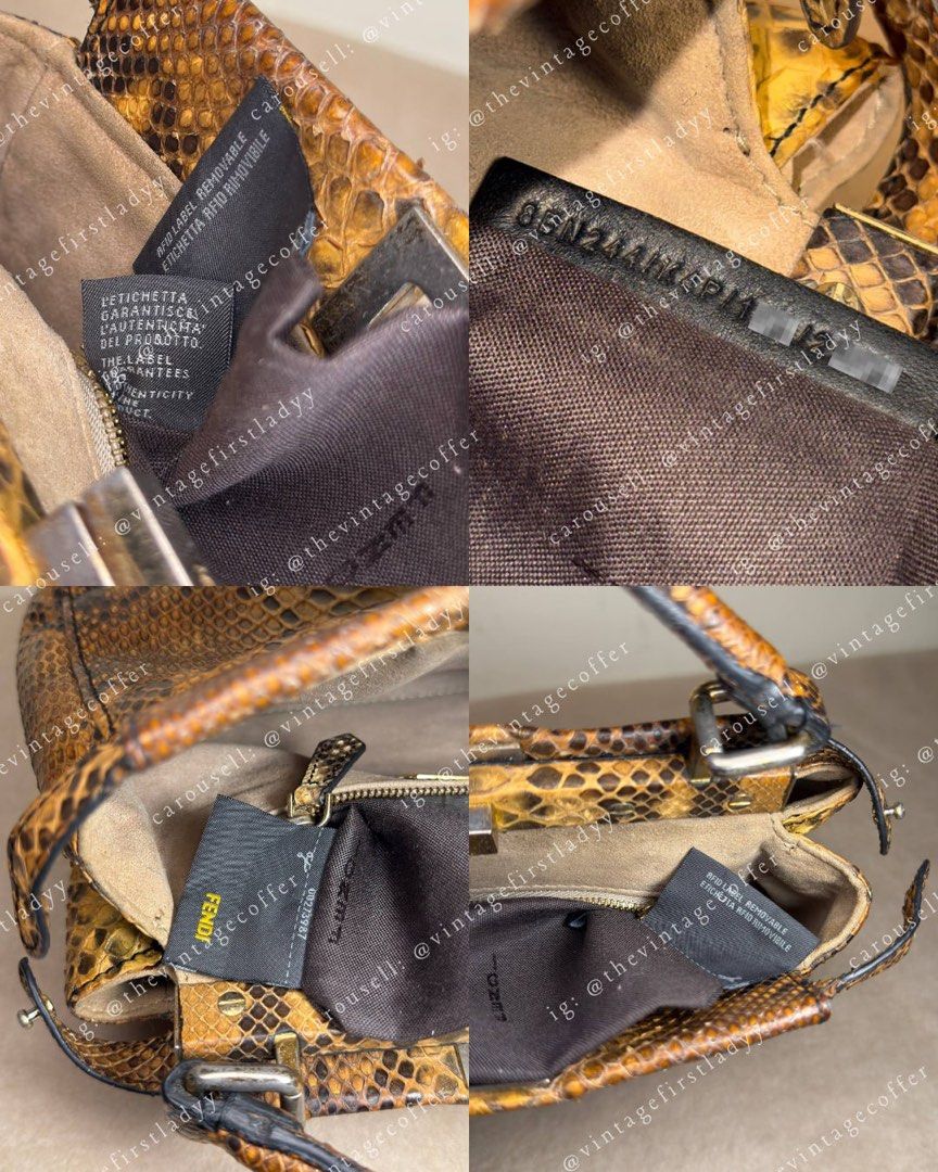 FENDI Peekaboo in Gold Python Leather (Category: Luxury Bags & Wallets) located in Taguig. Submitted by thevintagecoffer (Listing ID 1451693799, Image 2). Description: • COLLECTOR'S PIECE • AUTHENTIC FENDI PEEKABOO • GENUINE EXOTIC PYTHON LEATHER • EXTREMELY RARE VENTRAL SCALE / SNAKE BELLY ARRANGEMENT • CONDITION AS PHOTOGRAPHED • MORE PICS UPON REQUEST, STRICTLY SERIOUS INQUIRIES ONLY .