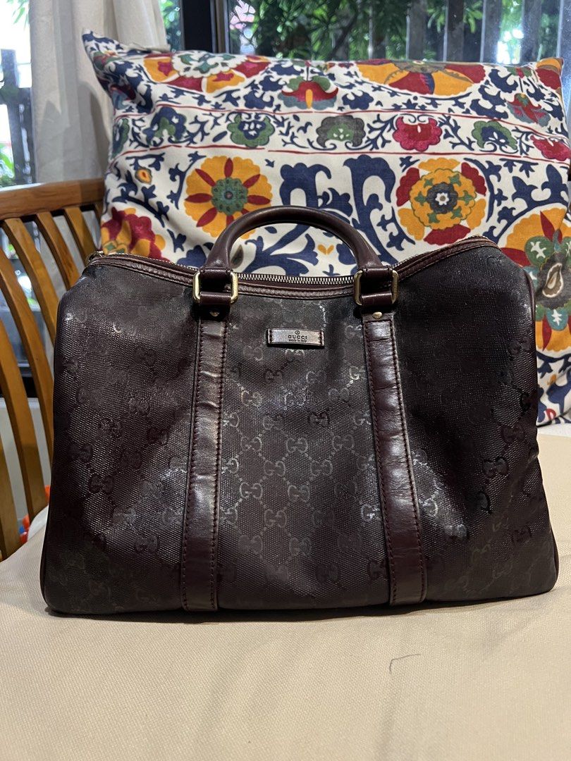 Gucci Monogram Boston Bag (Category: Luxury Bags & Wallets) located in Quezon City. Submitted by shop_dianed (Listing ID 1451603156, Image 1). Description: - Authentic Gucci Boston Bag - Genuine leather trim and handles - Shows some signs of wear on leather.
