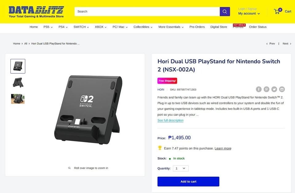 Hori Dual USB PlayStand for Nintendo Switch 2 (Category: Nintendo) located in Bulacan. Submitted by egcmx (Listing ID 1451679259, Image 3). Description: - Portable PlayStand with USB ports for Nintendo Switch 2 - Officially Licensed by Nintendo® - Connect Switch 2 AC Adapter to Play & Charge in Tabletop Mode - Connect up to 2 USB devices - Charges while playing (AC adapter not included) - good as brand new - nilabas lang para itest, never nagamit