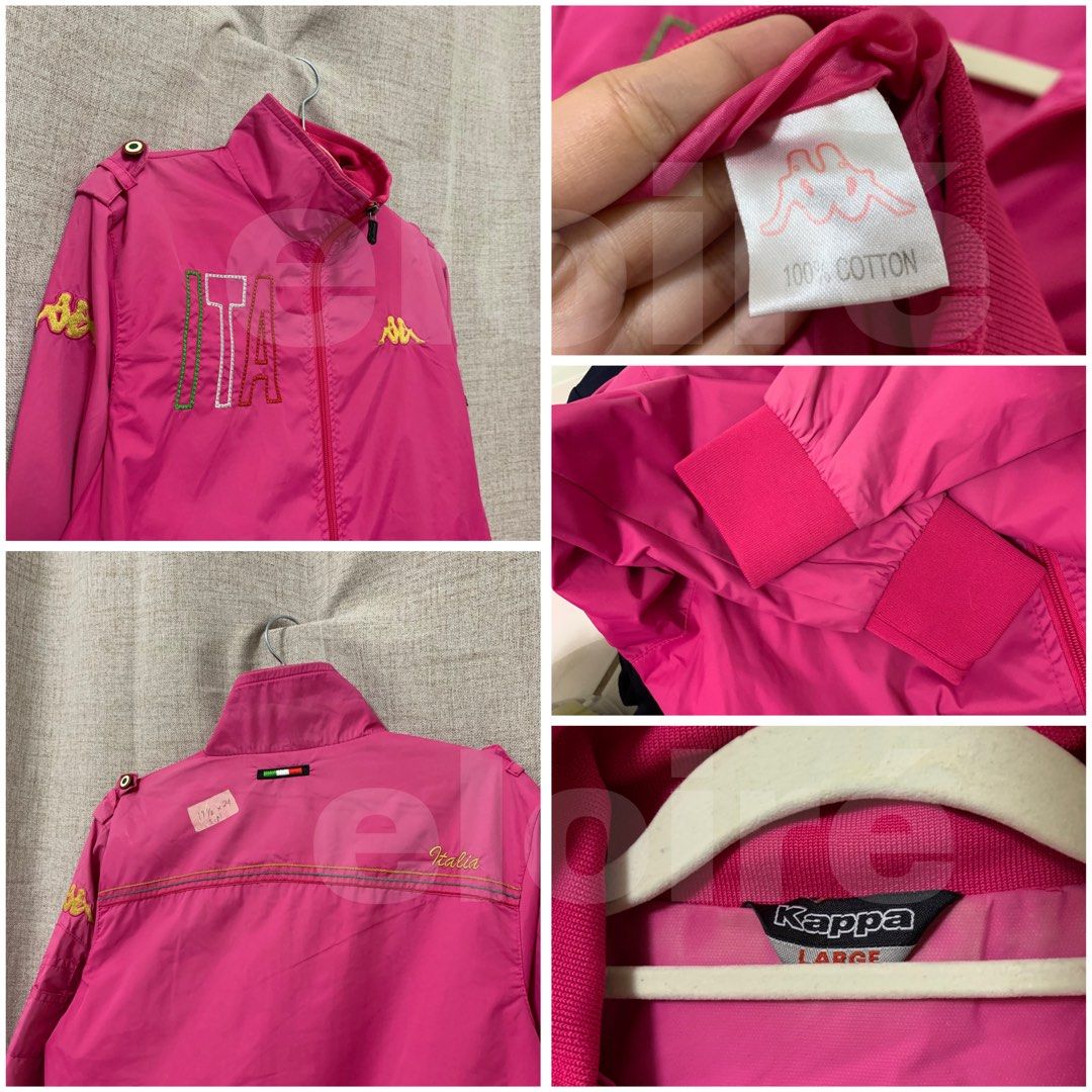 Kappa Italy Track Jacket Pink (Category: Coats, Jackets and Outerwear) located in Taguig. Submitted by eloire (Listing ID 1451672357, Image 2). Description: Details • Size:19.5x24 • Condition: 10/10 • Issue: need wash only Reminder ⚠️ This is a ukay/preloved item. Please wash before use. ⚠️ Visible issues may be improved or fixed with washing and Jobus. ⚠️ Please check all photos and manage your expectations. ❌ No return, refund, or exchang - Pin