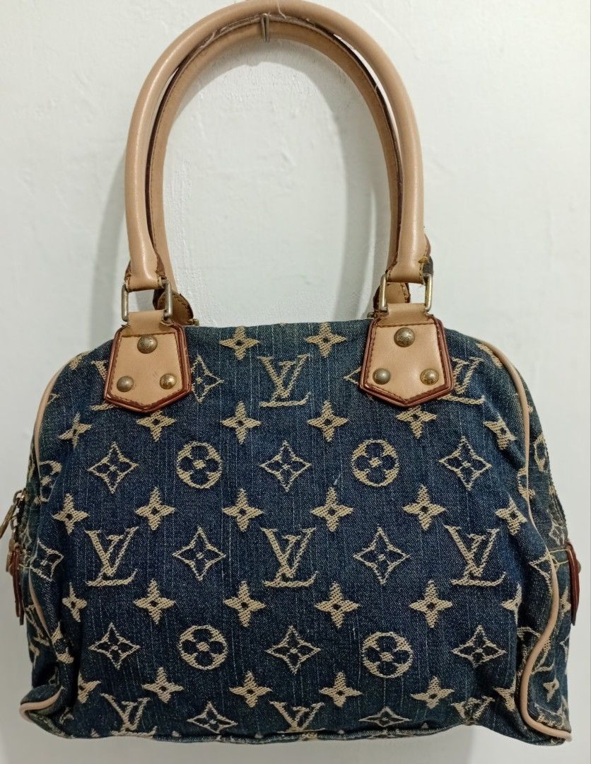 L V Monogram Denim Satchel Bag (Category: Luxury Bags & Wallets) located in Manila. Submitted by eriiicaspage (Listing ID 1451627547, Image 2). Description: PreOwned lightly Used Louis Vuitton Monogram denim Satchel Bag - Monogram Denim Material - Tan Leather Trim and Handles - Two Front Pockets with Clasp Closures - Top Zipper Closure - Interior Leather Patch with Brand details Small-Medium Off /Legit No guaranty sa Authenticity items from Japan