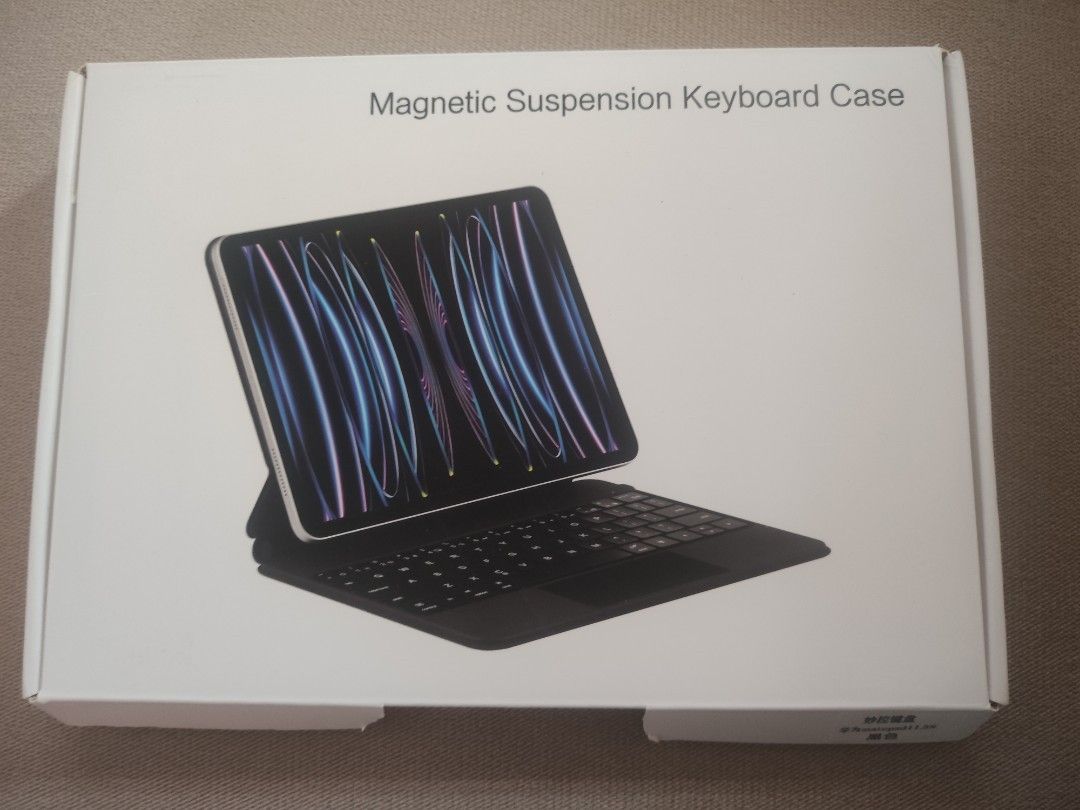 Magnetic Suspension Keyboard Case (Category: Cases & Sleeves) located in Antipolo. Submitted by timi69 (Listing ID 1451602737, Image 3). Description: - Magnetic suspension keyboard case - Bluetooth connectivity - Built-in trackpad - Backlit keys for easy typing - Includes original box - Ideal for on-the-go productivity - Usage instructions found on sticker.