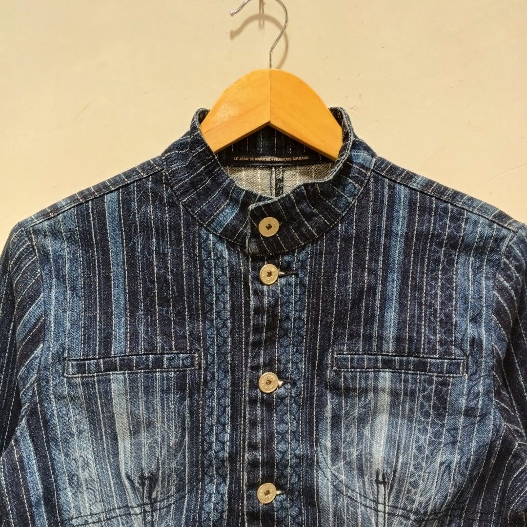 Marithe Francois Girbaud Striped Cropped Denim Jacket (Category: Coats, Jackets and Outerwear) located in Malasiqui. Submitted by drie_findss (Listing ID 1451599135, Image 3). Description: Vintage Marithé + François Girbaud Denim Jacket (Authentic) ‎_______________________ ‎Size: 29 on tag ‎(Measured by Inches) ‎Width: 17.5 ‎Length: 18 ‎Shoulder: 15 ‎Sleeve: 24 ‎Condition: EXCELLENT ‎Color Rate: 10/10 ‎Issue: None ‎_______________________ ‎ ‎Colo