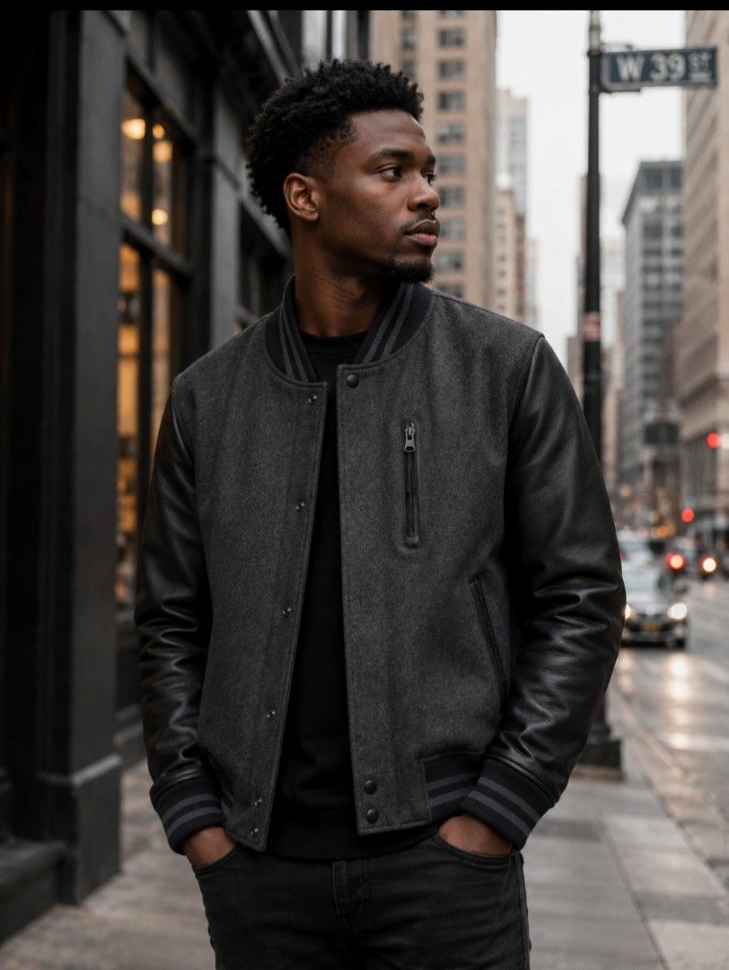 NIKE DESTROYER WOOL LEATHER JACKET FOR MEN'S (Category: Coats, Jackets and Outerwear) located in Baguio. Submitted by vertex_nga.pow (Listing ID 1451610980, Image 1). Description: NIKE DESTROYER WOOL LEATHER JACKET FOR MEN'S MEDUIM ON TAG DIMENSION 27L BY 20 ARMPIT TO ARMPIT 17 INCHES SHOULDER TO SHOULDER 27 INCHES SLEEVE COW HIDE LEATHER MATERIAL SLEEVE PART EXCELLENT CONDITION BAGUIO LOCATION PLUS SF SA MALAYU JNT COURIER PASS COD UNLI VOUCH PR
