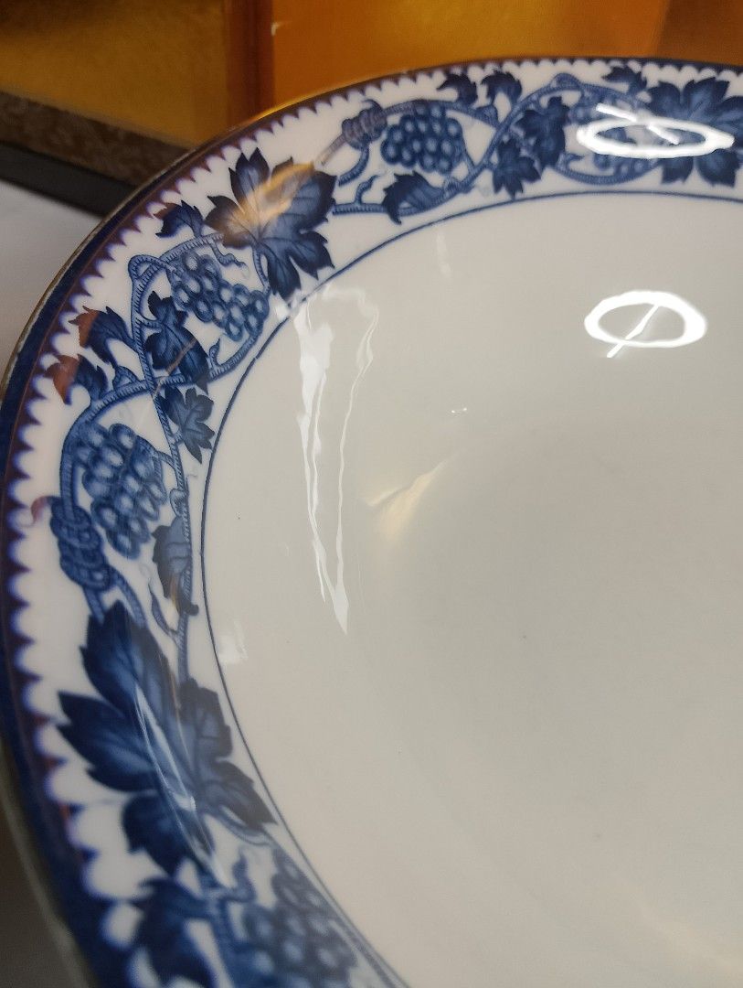 Nikko Ironstone Double Phoenix Blue Grapevine Bowl (Category: Other Kitchenware & Tableware) located in Valenzuela. Submitted by buylaaaaa (Listing ID 1451558472, Image 2). Description: - Vintage Nikko Ironstone Bowl - Features the rare Double Phoenix mark - Elegant blue grapevine pattern on the rim - Generous 23cm diameter size - Ideal for serving dishes or as a decorative display piece.