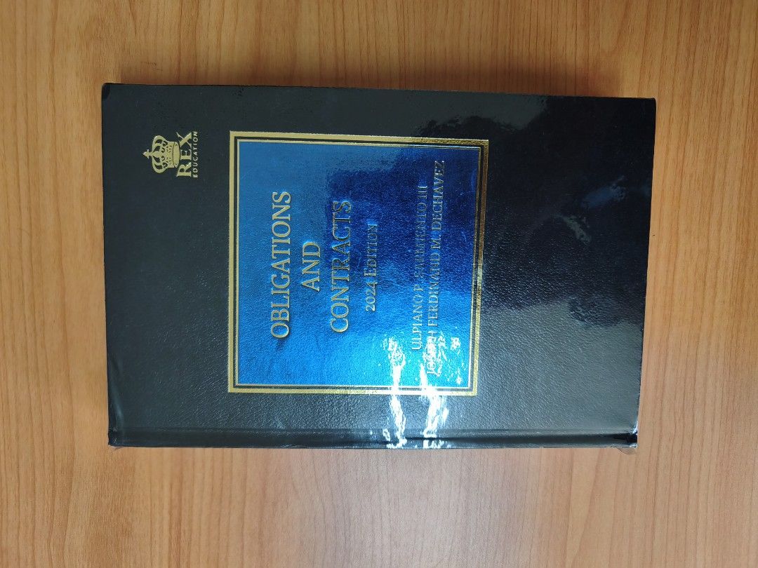 Obligations and Contracts 2024 Edition Rex Book Store (Category: Textbooks) located in Caloocan City. Submitted by bobguanter08751 (Listing ID 1451562336, Image 1). Description: - 2024 Edition of Obligations and Contracts - Authors: Ulpiano P. Sarmiento III & Joseph Ferdinand M. Dechavez - Publisher: Rex Book Store - Condition: Some pages have highlights and notes - Ideal for: Law students seeking a great reference.