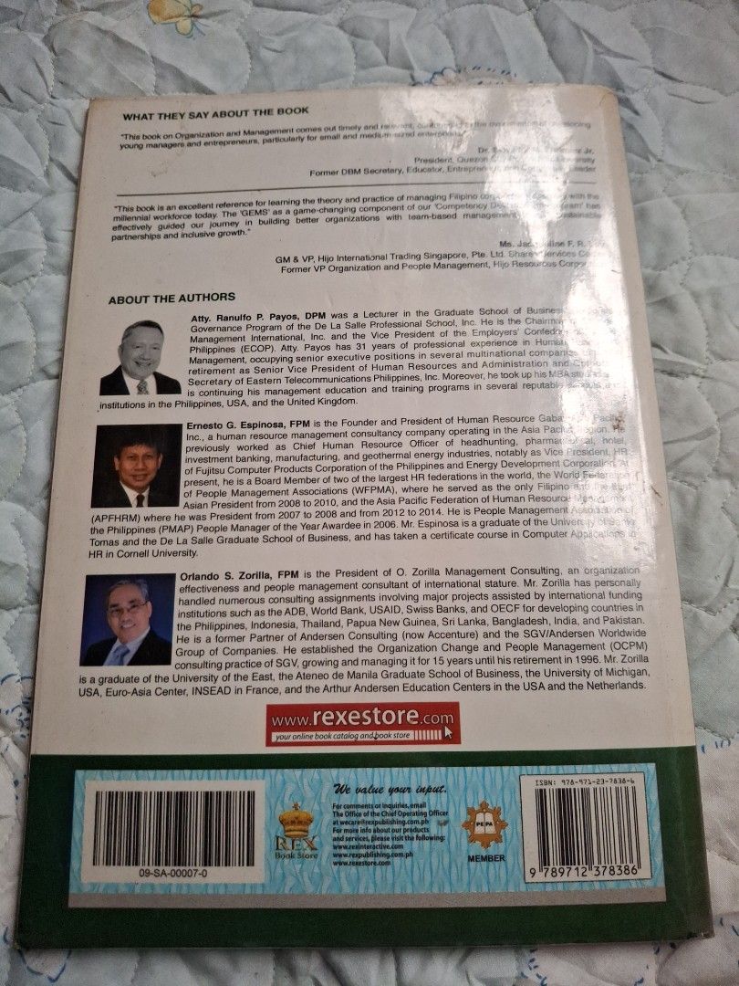 Organization and Management (Category: Textbooks) located in Caloocan City. Submitted by haydee88 (Listing ID 1451592444, Image 2). Description: 🍒no writings 🍒with plastic cover.