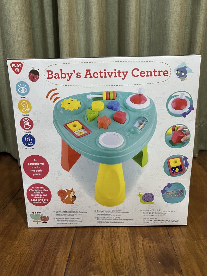 PLAY GO Baby's Activity Centre - Educational Toy for 12m+ (Category: Infant Playtime) located in Marikina City. Submitted by kkkristineee (Listing ID 1451651621, Image 2). Description: Includes: - 1 Table - 3 Legs - 1 Joy Stick - 5 Blocks - Fun and interactive play table - Helps develop hand-eye coordination. - Encourages sight, sound, and touch exploration. - Great educational toy for early development. - Comes in original packaging..