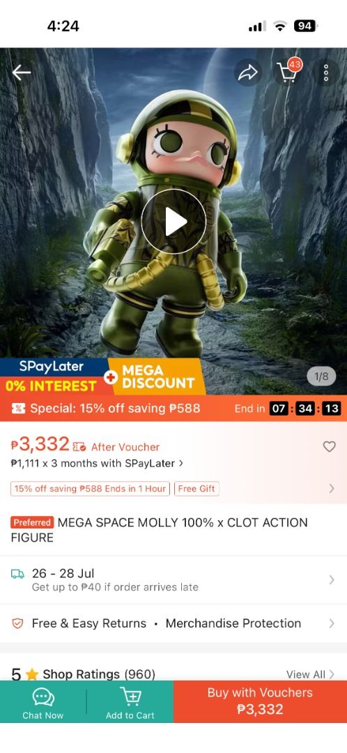 Pop Mart Mega Space Molly 100% x CLOT Action Figure (Category: Designer & Blind Box Toys) located in Paranaque City. Submitted by searchisover (Listing ID 1451600624, Image 2). Description: - Authentic Mega Space Molly 100% figure - Exclusive CLOT collaboration - Brand new, sealed in original packaging - Highly sought-after collectible for fans of Molly and CLOT #PopMart #SpaceMolly #CollectorsItem.