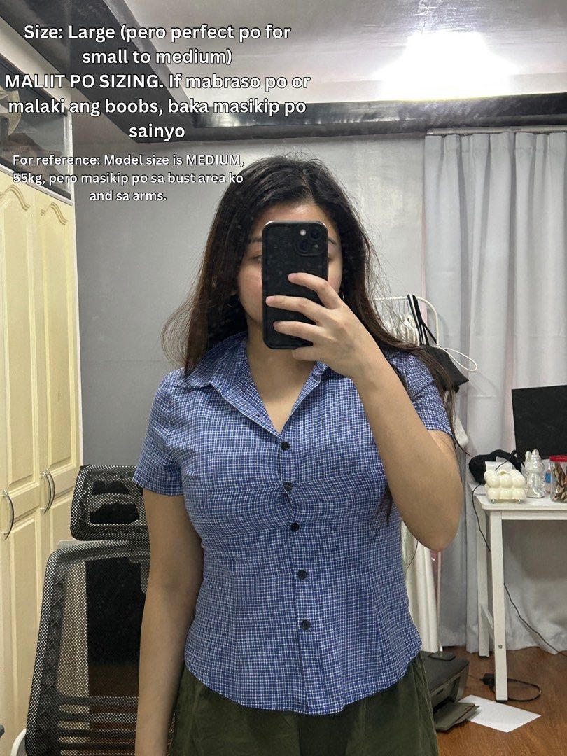 Preloved Plaid SLIM FIT Button up Blouse (Category: Blouses) located in Rizal. Submitted by mapsjp (Listing ID 1451544769, Image 1). Description: ₱ 190+ SF Shipping fee is shouldered by buyer LAST PRICE ALREADY 📍Location: Taytay, Rizal NO MEET UPS, NO LALAMOVE Mode of payment: gcash/ gotyme/ maribank Mode of delivery: j&t / gogoxpress ✔️ Size: Large PERO SLIM FIT PO ITO. If malaki braso and boobs niyo po, malaki chance na masikip po ito. Mas oka