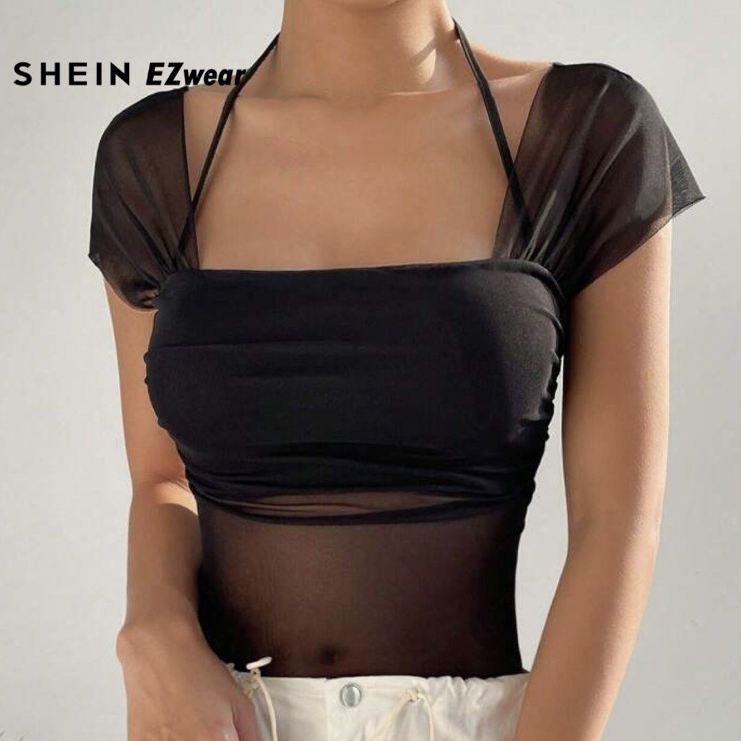 Ruched Mesh Top in Black (Category: Blouses) located in Malabon City. Submitted by friedhoneybutterchicken (Listing ID 1451682561, Image 1). Description: 📍Malabon City ✧ Originally bought at shein (size M) for 300+ pesos. ✧ No flaws and only worn once. ✧ My measurements Bust: 32A Waist: 28 inches Weight: 56 kg Height: 157cm Message for more actual product and ww photos. ✧ MOP: Gcash/BDO ✧ MOD: Lalamove/J&T/Grab Shoulder by the buyer. .