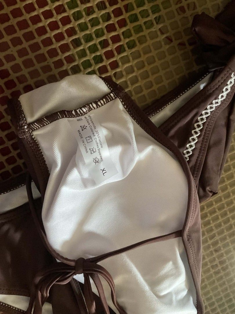 SHEIN Brown Bikini with White Trim - Size XL (Category: Bikinis & Swimsuits) located in Manila. Submitted by declutern (Listing ID 1451608698, Image 2). Description: 📍Mendiola, Manila. XL SHEIN BROWN SWIMSUIT. Used once.I'm a 38B and 36 waist girlie..