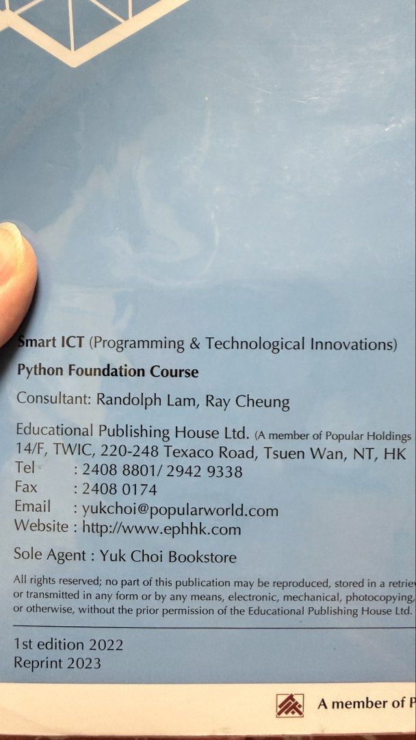 Smart ICT Python Foundation Course （分類：教科書）位於 Hong Kong。 由 msv3vhk 提交（商品編號 1451679653，圖片 2）。簡介： 有三四頁寫過 新淨 觀塘站交收。