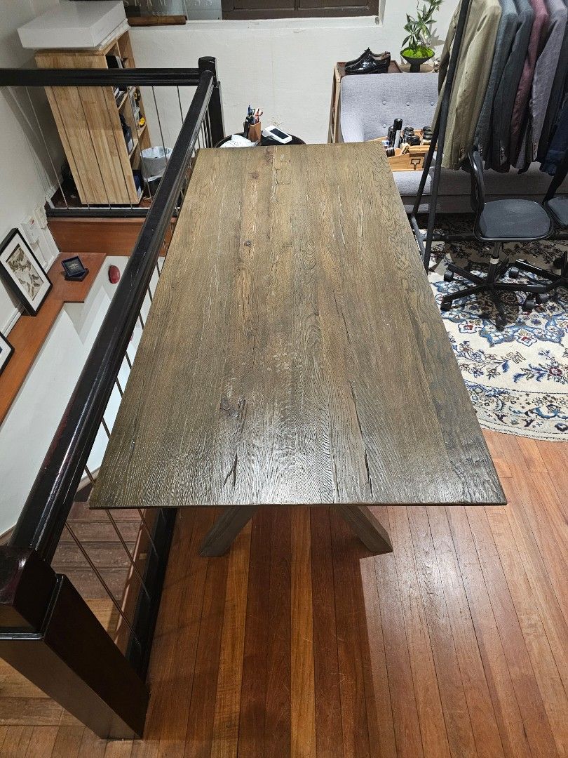 Priced for Urgent Sales! - Solid Wood Dining Table (Category: Tables & Sets) located in Singapore. Submitted by thegoodgestalt (Listing ID 1451578314, Image 2). Description: As pictured, measures approximately 200cm x 91cm x 76cm. Originally bought from one of the solid wood table shops at Tan Boon Liat building for $3000+, selling cheap but must collect within the next 4 days from ann siang road. Extremely heavy and need 2 to 3 movers minimally.