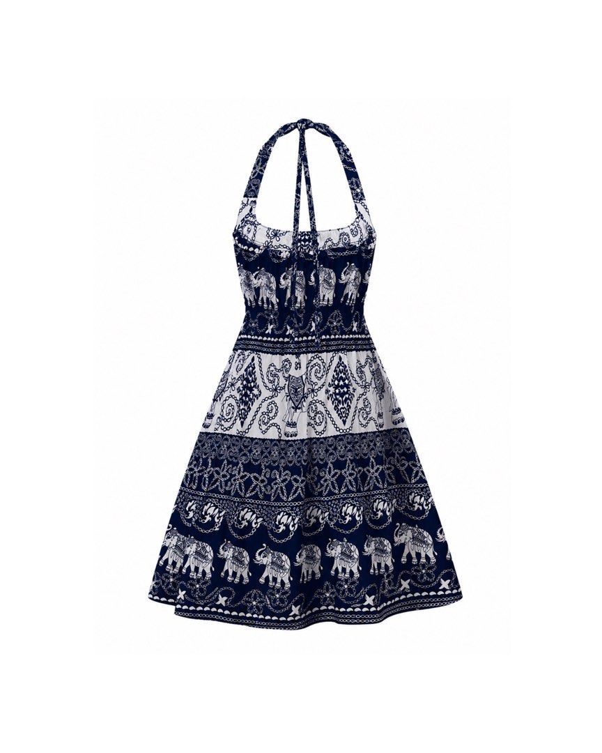 Thai Elephant Print Halter Dress (Category: Dresses) located in San Jose. Submitted by paudrobe (Listing ID 1451698604, Image 2). Description: ⋆౨ৎ˚⟡˖ Color: Oxford Blue Style: Backless Halter Dress ✧ Open back design ✧ Eye-catching elephant print ✧ Lightweight & breathable fabric ✧ Perfect for vacations, beach days, and casual outings.