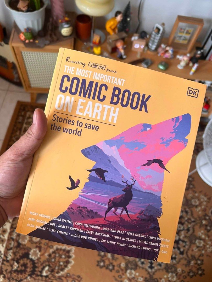 The Most Important Comic Book on Earth by DK (Category: Comics & Manga) located in Taguig. Submitted by macxdinglas (Listing ID 1451557337, Image 1). Description: - Title: The Most Important Comic Book on Earth: Stories to save the world - Features contributions from notable names: Ricky Gervais, Jane Goodall, Alan Moore, Yoko Ono, and more. - Publisher: DK - A unique comic book with a vital message..