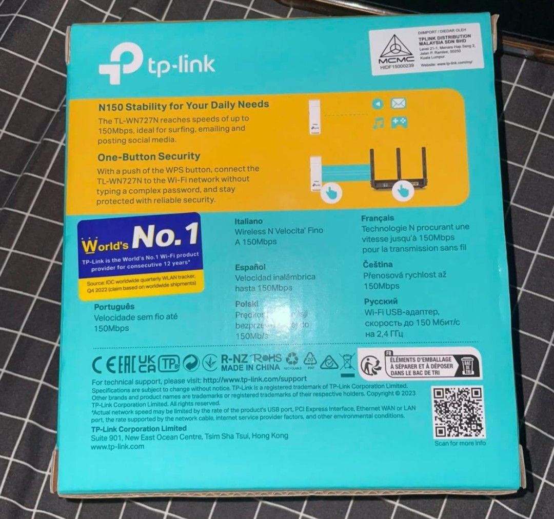 TP-Link TL-WN727N 150Mbps Wireless N USB Wi-Fi Adapter (Category: Networking) located in Ampang. Submitted by chikpyqa (Listing ID 1451583138, Image 1). Description: - Stable 150Mbps Wi-Fi for everyday needs (surfing, social media) - Easy setup with WPS button - Plug-and-play via USB 2.0 - Reliable N150 Wi-Fi connection - From the World's No.1 Wi-Fi brand.