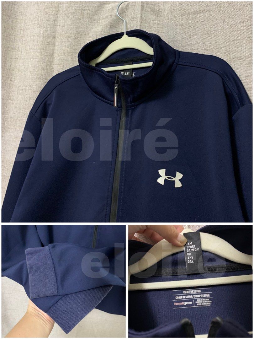 Under Armour Navy Blue Compression Track Jacket (Category: Coats, Jackets and Outerwear) located in Taguig. Submitted by eloire (Listing ID 1451672348, Image 2). Description: Details • Size:23x28 • Condition: 10/10 • Issue: need wash only Reminder ⚠️ This is a ukay/preloved item. Please wash before use. ⚠️ Visible issues may be improved or fixed with washing and Jobus. ⚠️ Please check all photos and manage your expectations. ❌ No return, refund, 