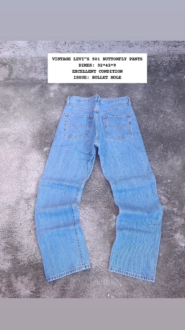 Vintage Levi's 501 Buttonfly Jeans 32x32 (Category: Jeans) located in Manila. Submitted by bonaobrag55538 (Listing ID 1451542641, Image 1). Description: - Vintage Levi's 501 Buttonfly Jeans - Size: 32x42x9 - Wash: Light Blue - Fit: Classic - Condition: Excellent, with a minor bullet hole as shown in photos..