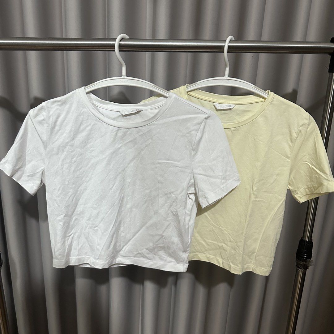 Zara Basic T-shirts (White & Yellow) (Category: Shirts) located in Taguig. Submitted by jedelle (Listing ID 1451567355, Image 1). Description: 💛 Size M 💛 10/10 condition 💛 Check photo for measurements 💛 Model reference size M-semi L 📍BGC.