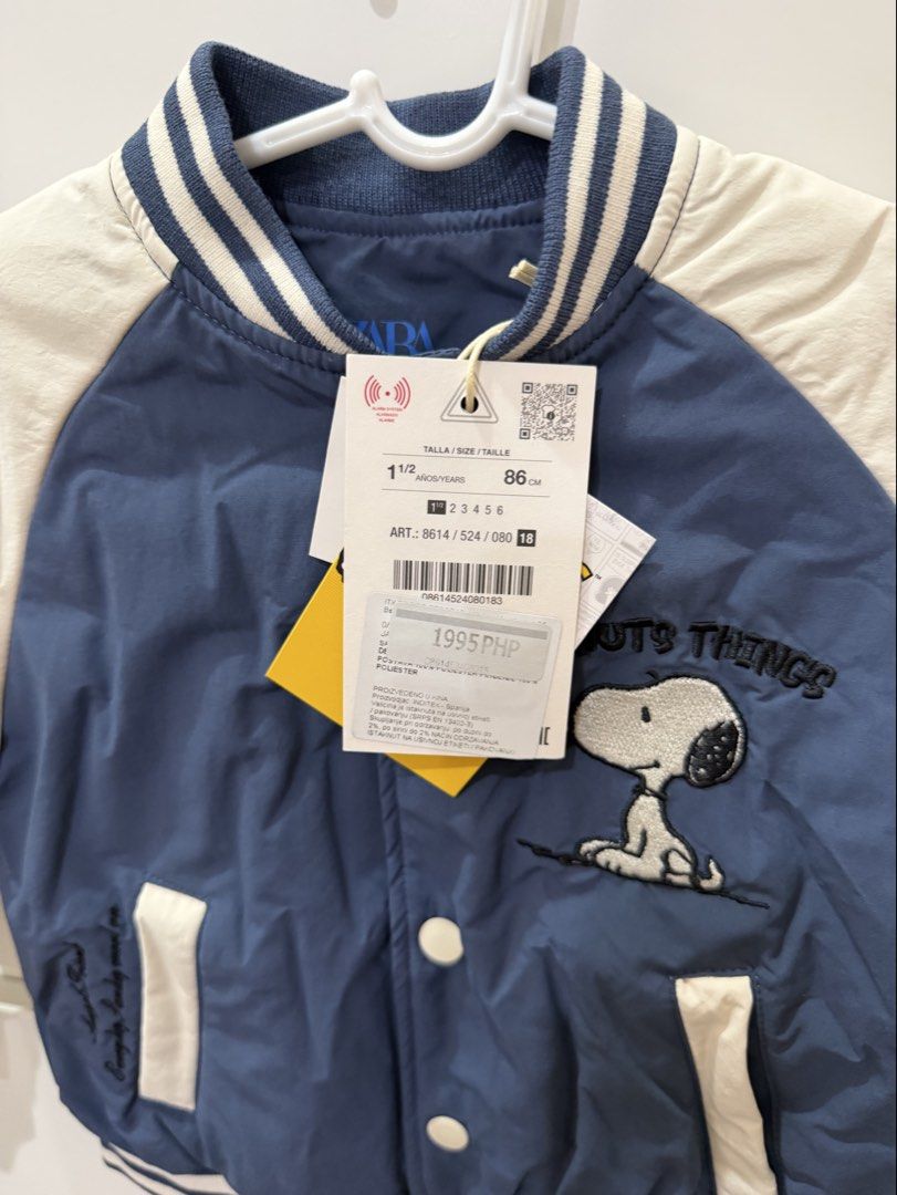 Zara Kids Snoopy Jacket size 1.5Y (Category: Babies & Kids Fashion) located in Manila. Submitted by preloved_new_forsale (Listing ID 1451579948, Image 3). Description: Brand new with tag Size 1.5Y.