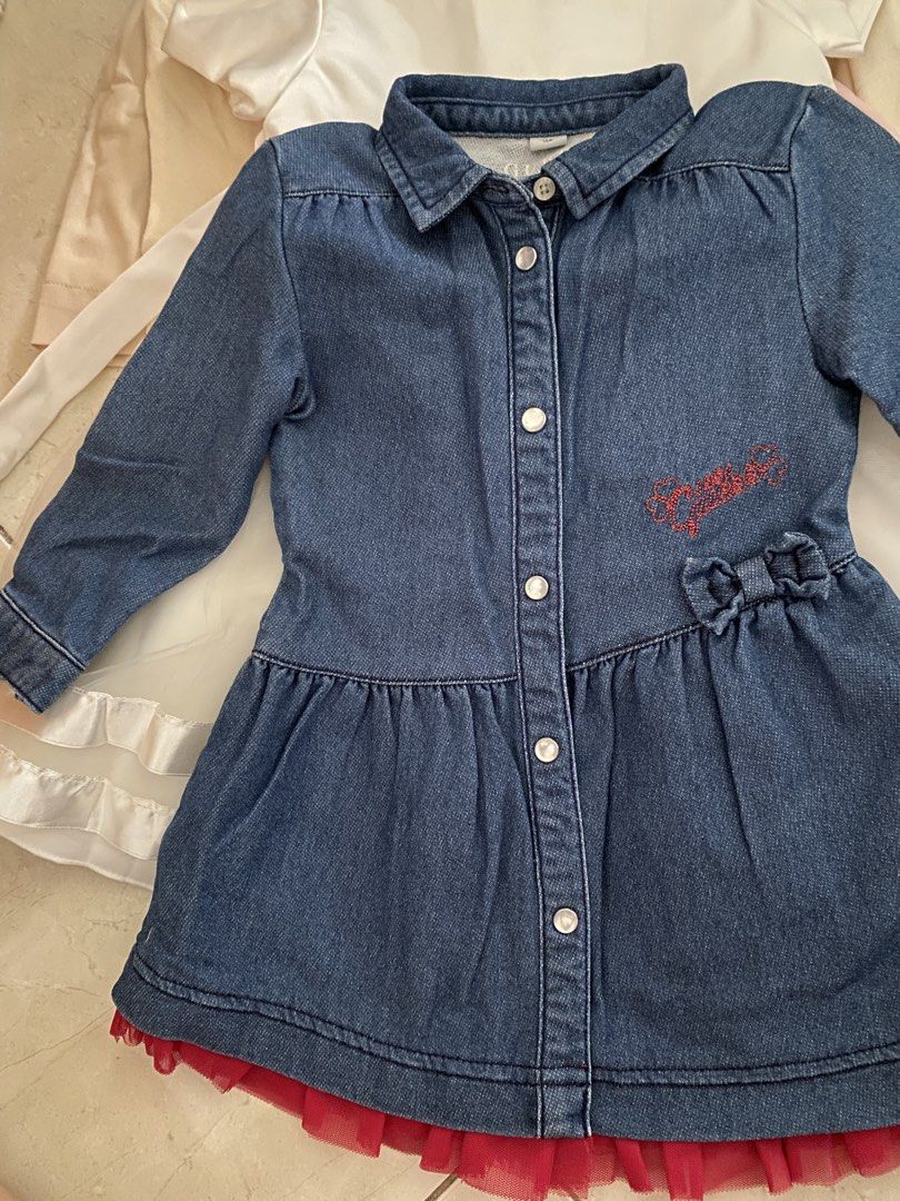 5pcs 1-3yo Toddler Girls Dresses Bundle Guess Denim, White Rose flower girl wedding, Pink Floral cheongsam chinese new year CNY (Category: Babies & Kids Fashion) located in Kuala Lumpur. Submitted by silentsilverz (Listing ID 1451803520, Image 2). Description: 3 pcs dresses like new. 2 dresses Preloved, giving for free. Blue denim branded: Guess. .