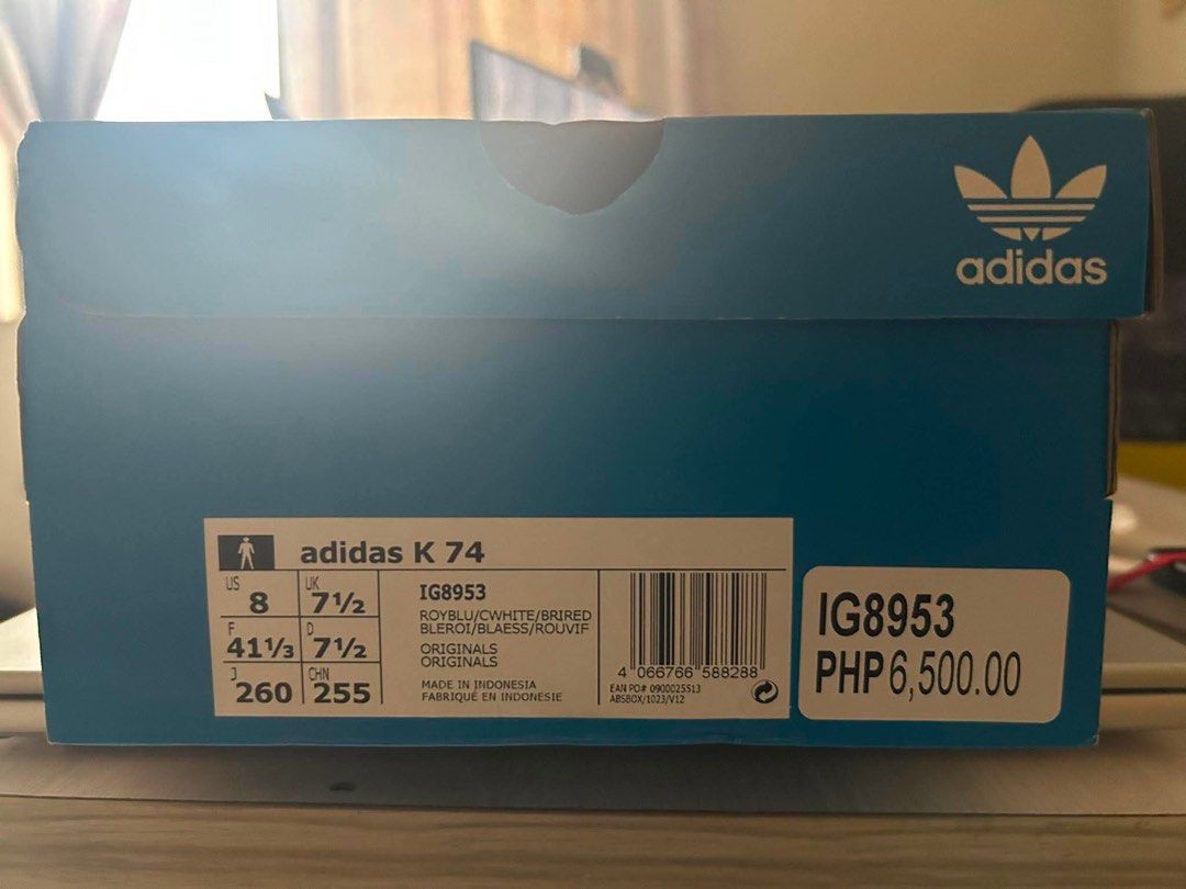 Adidas K 74 (Category: Sneakers) located in Quezon City. Submitted by __hal (Listing ID 1451796235, Image 3). Description: - Adidas K 74 sneakers - Color: Blue with white stripes - Comes in original box - Size: 8 US - Never been used.