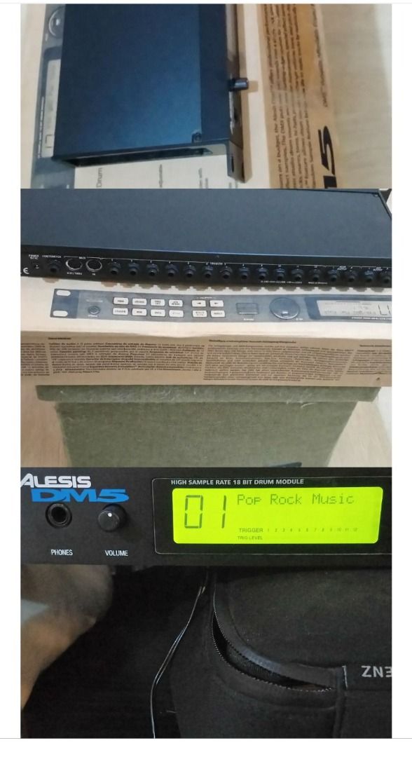 Alesis DM5 Drum Sound Module Audio to Midi convertor （分類：樂器）位於 Hong Kong。 由 iadud 提交（商品編號 1451875043，圖片 1）。簡介： Tested, works perfectly. Boxed, like new. It contains 540 stereo, 18-bit drum sounds that can be assigned to any of the 21 programmable drum sets. 12 trigger inputs which will also also convert a mono analog (gate, audio) input to trigger its own sounds OR MIDI out/thru to an external MIDI device. It has full MIDI I/O so it can be used a