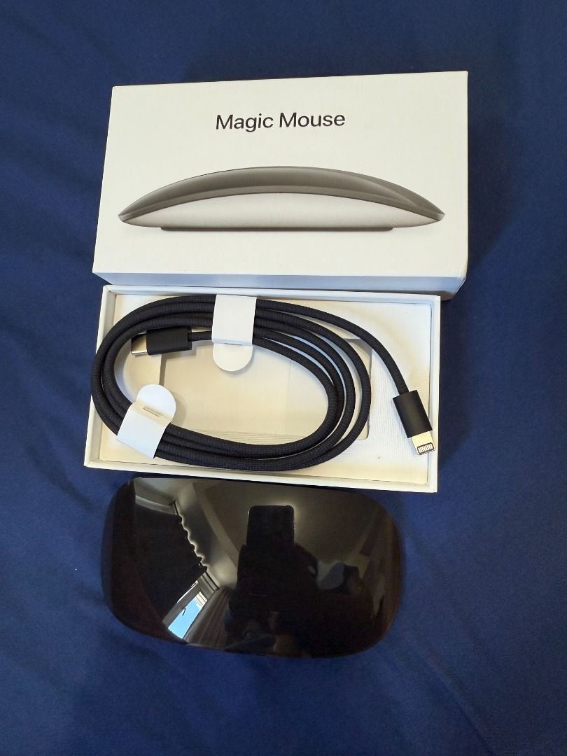 Magic Mouse Black (USB-C to Lightning Cable) with Box⁠ (Category: Mouse & Mousepads) located in Manila. Submitted by jjuneeee (Listing ID 1451868740, Image 2). Description: Selling my Apple Magic Mouse (Black). * Opened and tested once to check functionality, never used after that. * Like new condition. No scratches. * Comes with original box and original braided USB-C to Lightning cable (unwrapped/unused). * 100% authentic Apple product. .