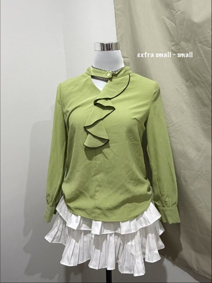 Assorted Women's Tops and Cardigans - Various Sizes (Category: Others Tops) located in Paranaque City. Submitted by jashideclutter (Listing ID 1451850724, Image 1). Description: - Green ruffled blouse (fits XS-S) - Brown textured cardigan (fits M-L) - Blue V-neck sweater (fits S-M) - Beige collared blouse (fits S-M) - Pink ribbed cardigan (fits S-M).